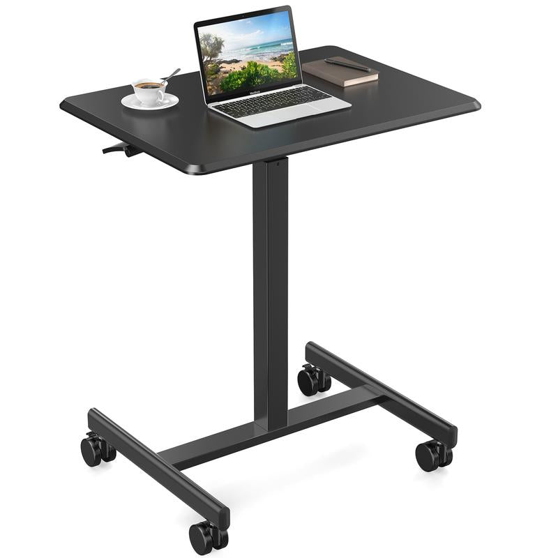 Mobile Overbed Table with Wheels - Adjustable Height Rolling Laptop Stand for Home Use
