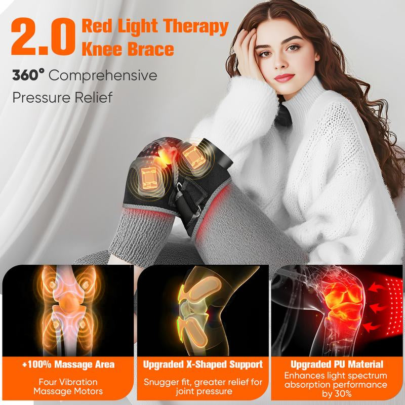 Revolutionary Red Light Therapy Knee Brace - Wireless Heated Massager with 4 Vibration Zones for Ultimate Pain Relief in Knees, Elbows, and Shoulders