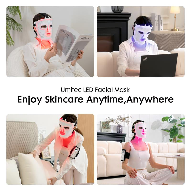 Umitec Fda-Cleared Red Light Therapy Mask, 2-Year Warranty; 4 Customizable Skin Modes,3 Intensity Level for Women & Girl; Comfort Silicone LED Face Mask for Anti-Aging, Boost Collagen Ect.Portable for At-Home and Travel--Perfect Gift for Any Time of Year