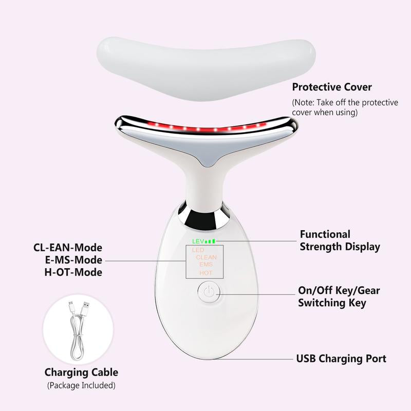 【Ship within 24 Hours】Red-Light-Therapy-For-Face and Neck, Red Light Therapy Wand, 7 Color Led Face Neck Massager for Skin Care, White Facial Comfort