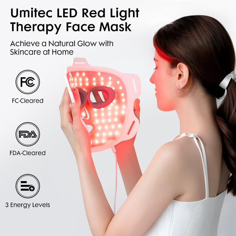 Umitec Fda-Cleared Red Light Therapy Mask, 2-Year Warranty; 4 Customizable Skin Modes,3 Intensity Level for Women & Girl; Comfort Silicone LED Face Mask for Anti-Aging, Boost Collagen Ect.Portable for At-Home and Travel--Perfect Gift for Any Time of Year
