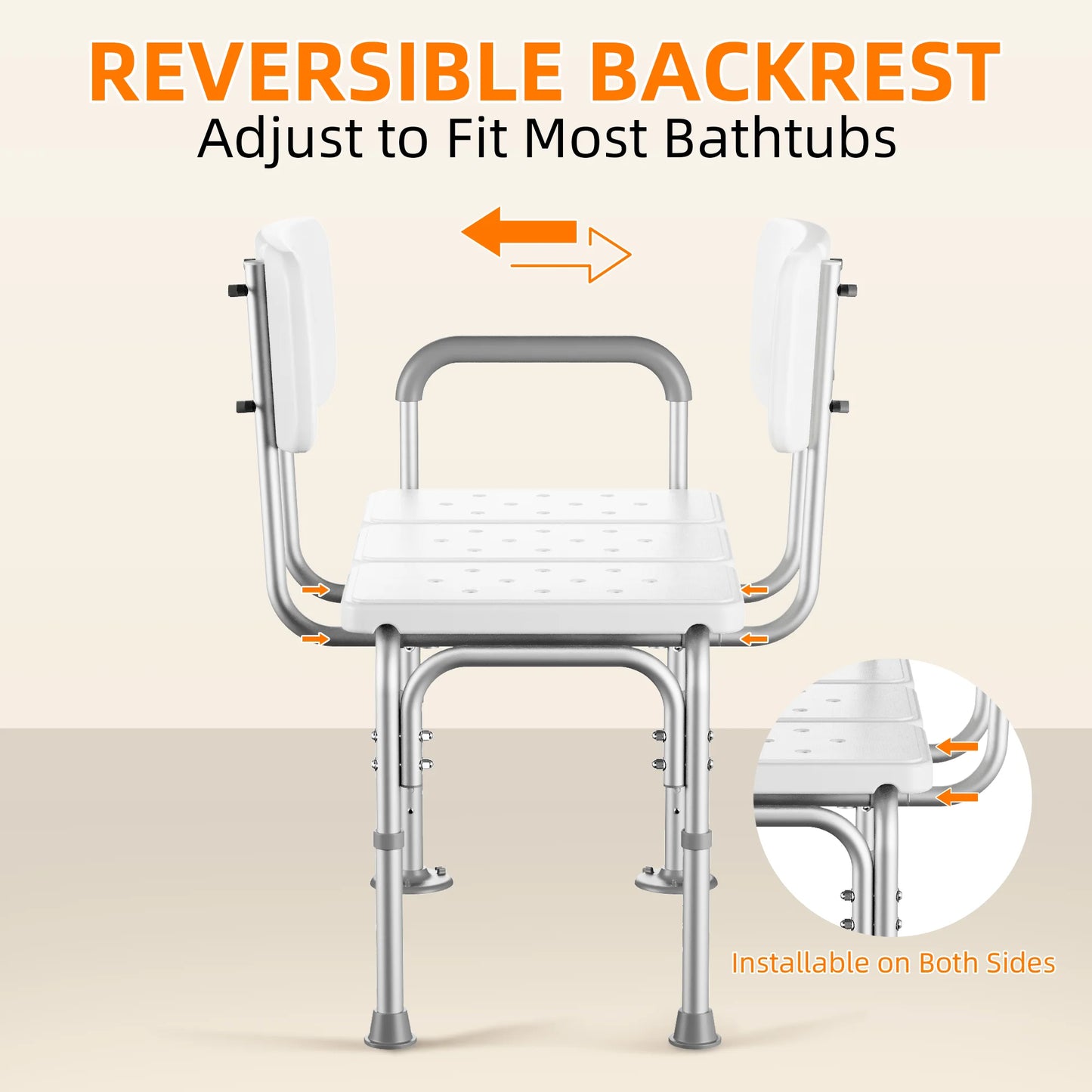 Shower Transfer Bench for Bathtub 500Lbs, FSA/HSA Eligible Tub Bath Shower Chair Seat, Height Adjustable Shower Stool for Elderly, Disabled, White