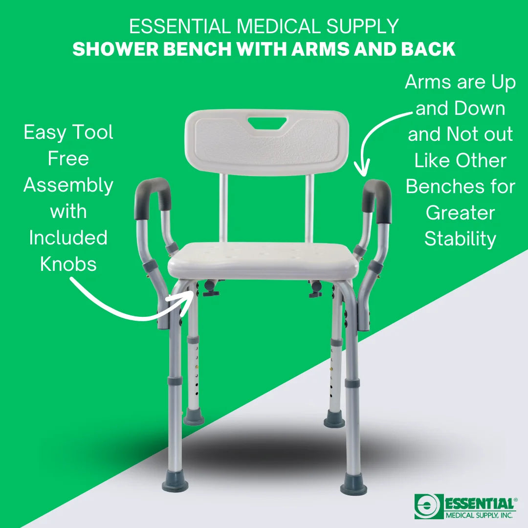 Height Adjustable Molded Shower Chair with Textured Bath Seat, Padded Arms & Back and 300Lb Weight Capacity
