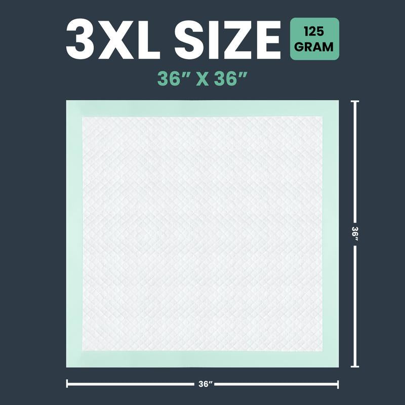 RMS BRANDS Heavy Incontinence Hospital Grade Underpads XXL – 36" X 36", 125G | Extra Absorbent Bed Pads for Adults, Seniors & Medical Use