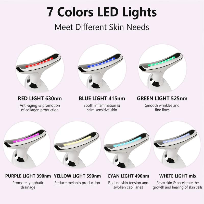 【Ship within 24 Hours】Red-Light-Therapy-For-Face and Neck, Red Light Therapy Wand, 7 Color Led Face Neck Massager for Skin Care, White Facial Comfort