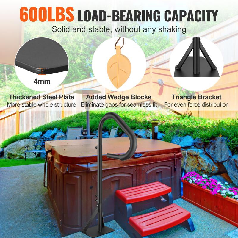 VEVOR Hot Tub Handrail, 360 Rotatable Spa Side Handrail with 48"-63" Adjustable Height, Rust-Proof Aluminum Spa Step Hot Tub Hand Rail with Slide-Under Mount Base for Indoor & Outdoor, 600LBS Capacity Stainless Steel
