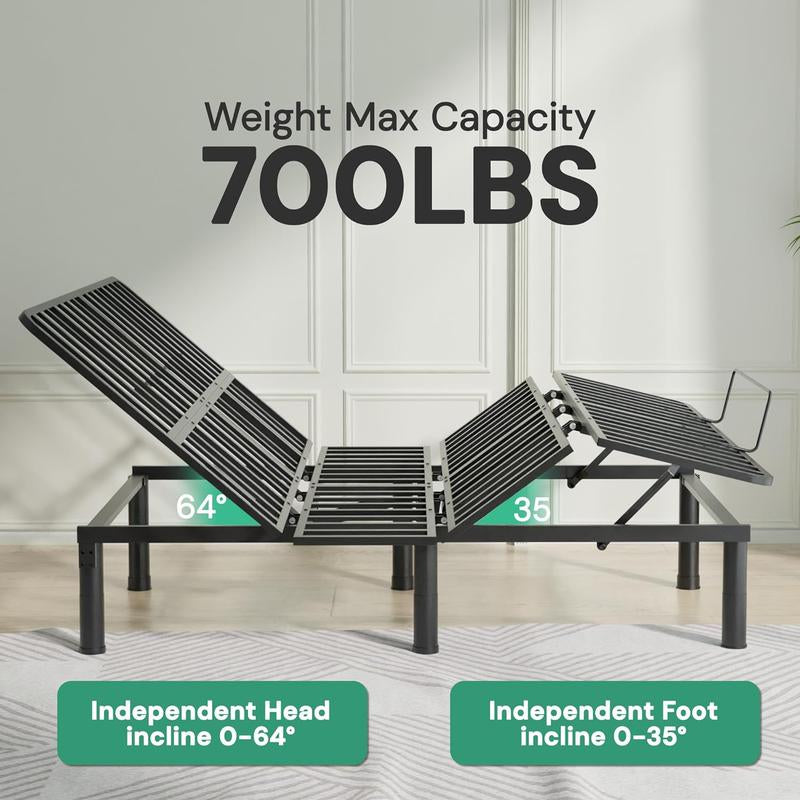 Adjustable Bed Frame with Wireless Remote, Electric Bed Frame, Head and Foot Incline, Adjustable Leg Heights Bed Base, Memory Pre-Sets, Anti-Snore, Twin XL Furniture Room Bed Frame Storage Bathroom Sets Bedroom Furniture Set
