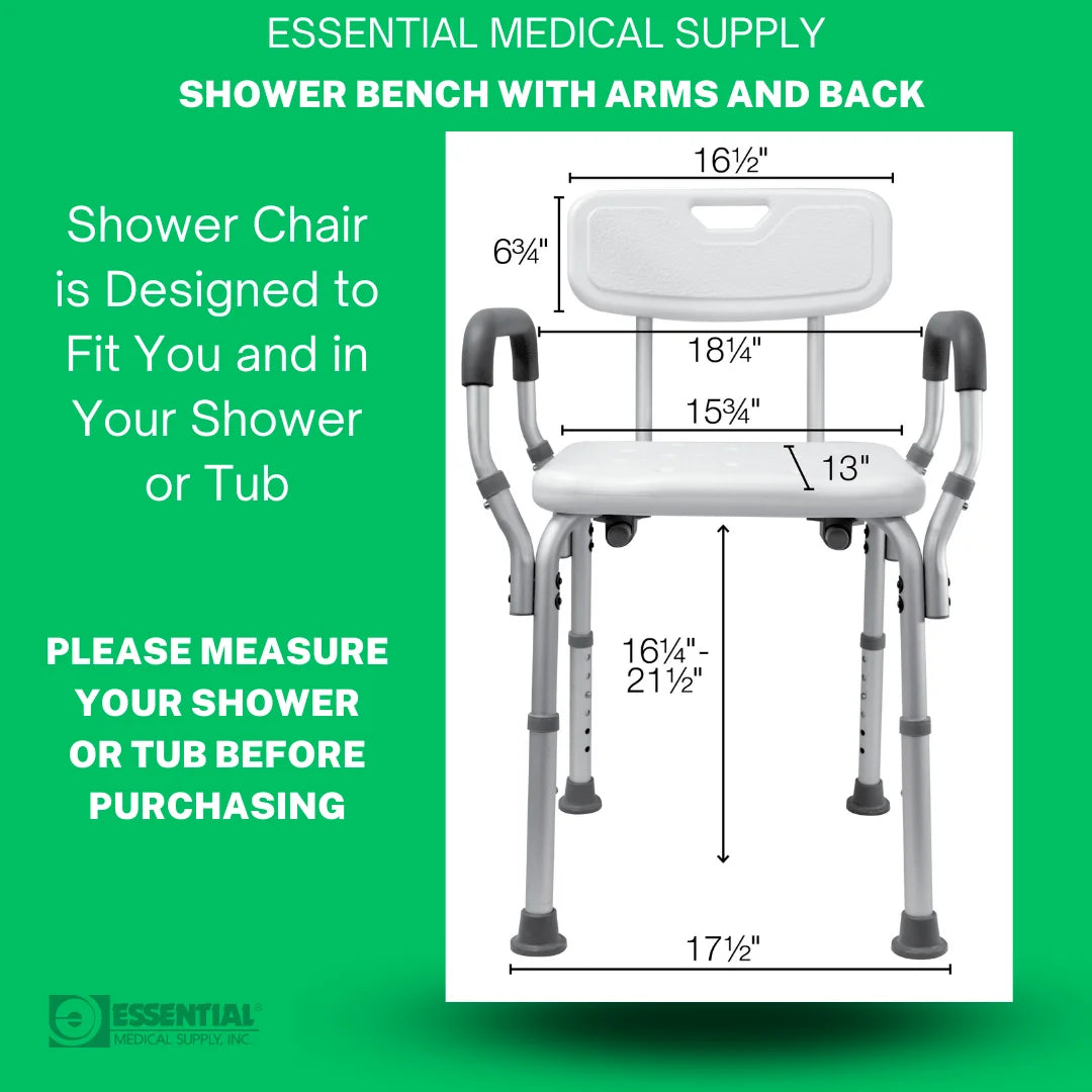 Height Adjustable Molded Shower Chair with Textured Bath Seat, Padded Arms & Back and 300Lb Weight Capacity