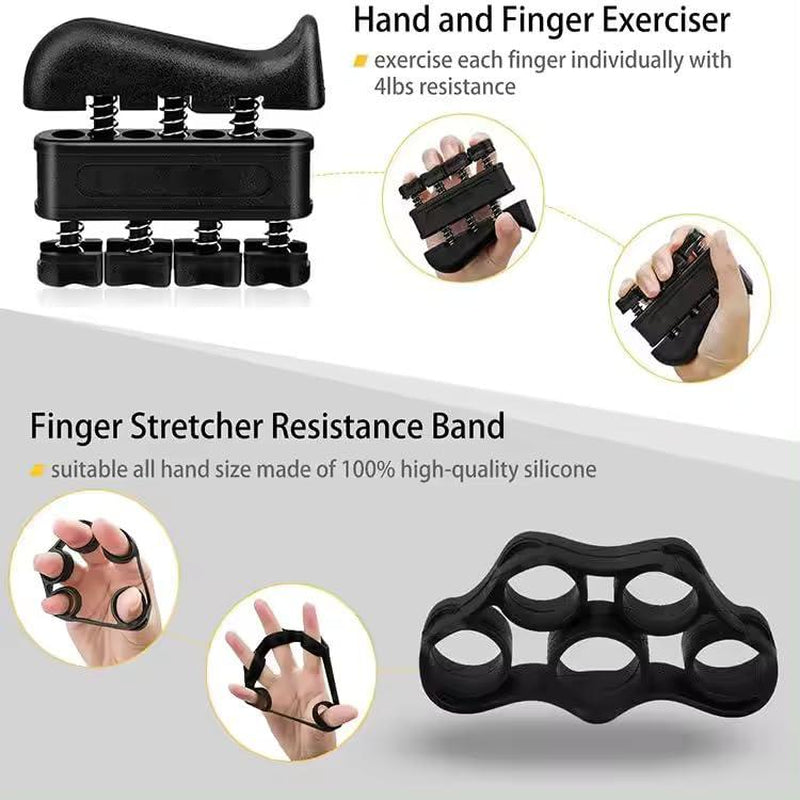 Hand Grip Strengthener Workout Kit, 5 Pack, Adjustable Resistance Grips and Stress Balls, Black,11-132Lb