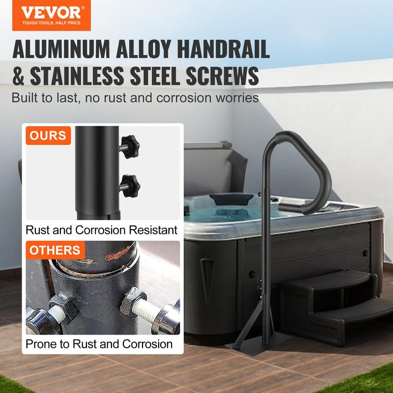 VEVOR Hot Tub Handrail, 360 Rotatable Spa Side Handrail with 48"-63" Adjustable Height, Rust-Proof Aluminum Spa Step Hot Tub Hand Rail with Slide-Under Mount Base for Indoor & Outdoor, 600LBS Capacity Stainless Steel