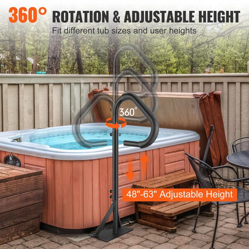 VEVOR Hot Tub Handrail, 360 Rotatable Spa Side Handrail with 48"-63" Adjustable Height, Rust-Proof Aluminum Spa Step Hot Tub Hand Rail with Slide-Under Mount Base for Indoor & Outdoor, 600LBS Capacity Stainless Steel