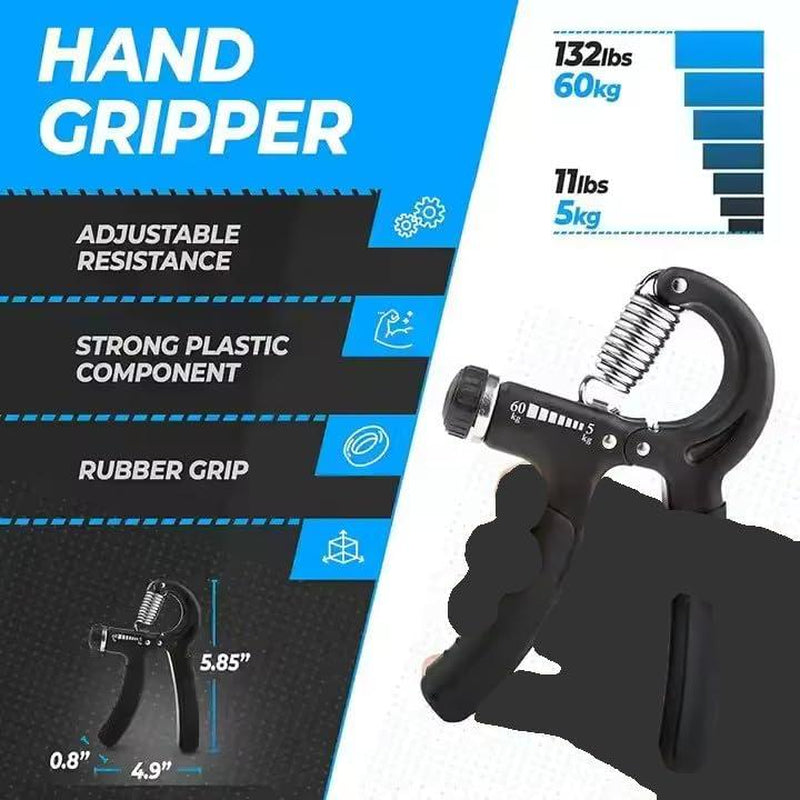 Hand Grip Strengthener Workout Kit, 5 Pack, Adjustable Resistance Grips and Stress Balls, Black,11-132Lb