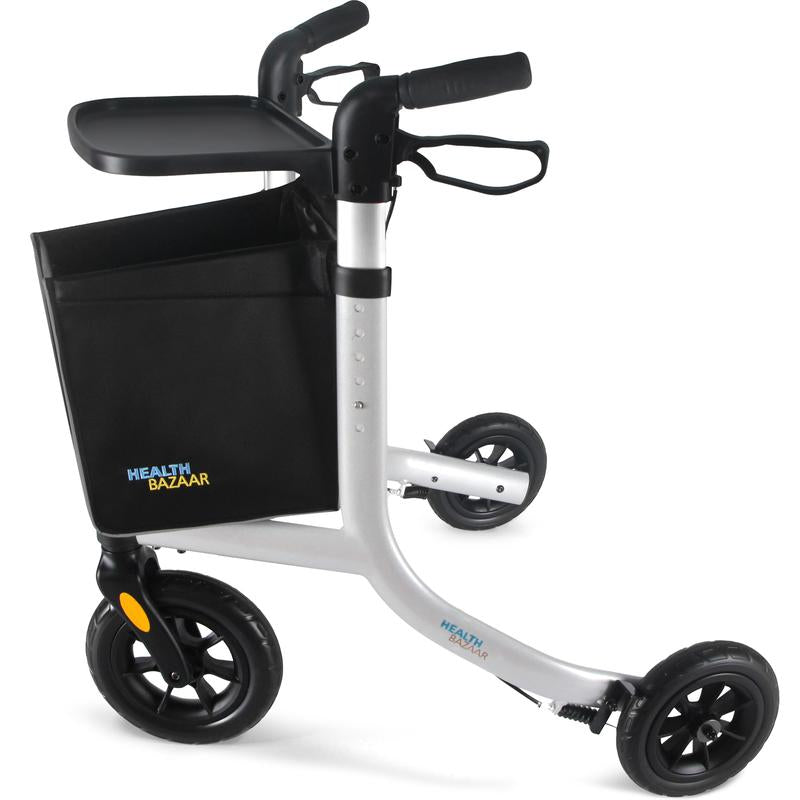Lightweight 3-Wheel Rollator Walker for Seniors - Foldable Design with Detachable Tray, Storage Bag, and 6 Height Adjustments - Smooth 10'' Wheels with Hidden Brake Line