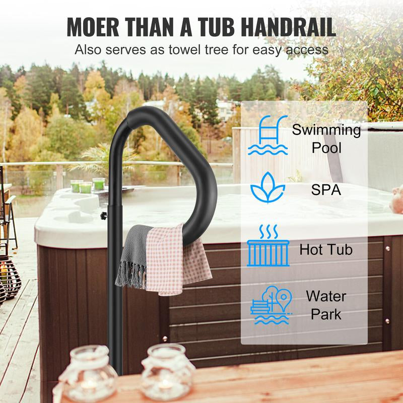 VEVOR Hot Tub Handrail, 360 Rotatable Spa Side Handrail with 48"-63" Adjustable Height, Rust-Proof Aluminum Spa Step Hot Tub Hand Rail with Slide-Under Mount Base for Indoor & Outdoor, 600LBS Capacity Stainless Steel
