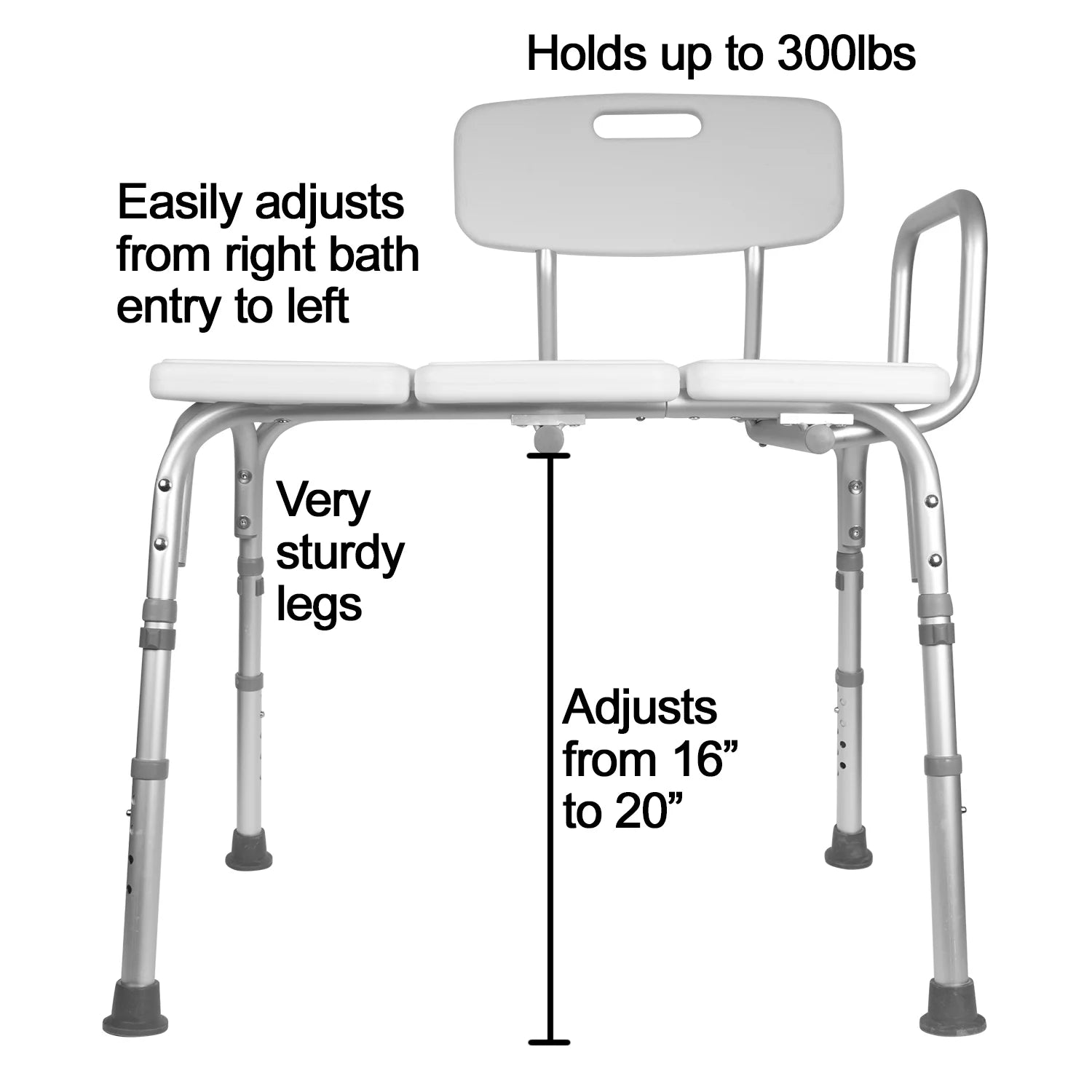 Tub Transfer Bench with Height Adjustable Legs, Convertible for Left- or Right-Hand Entry