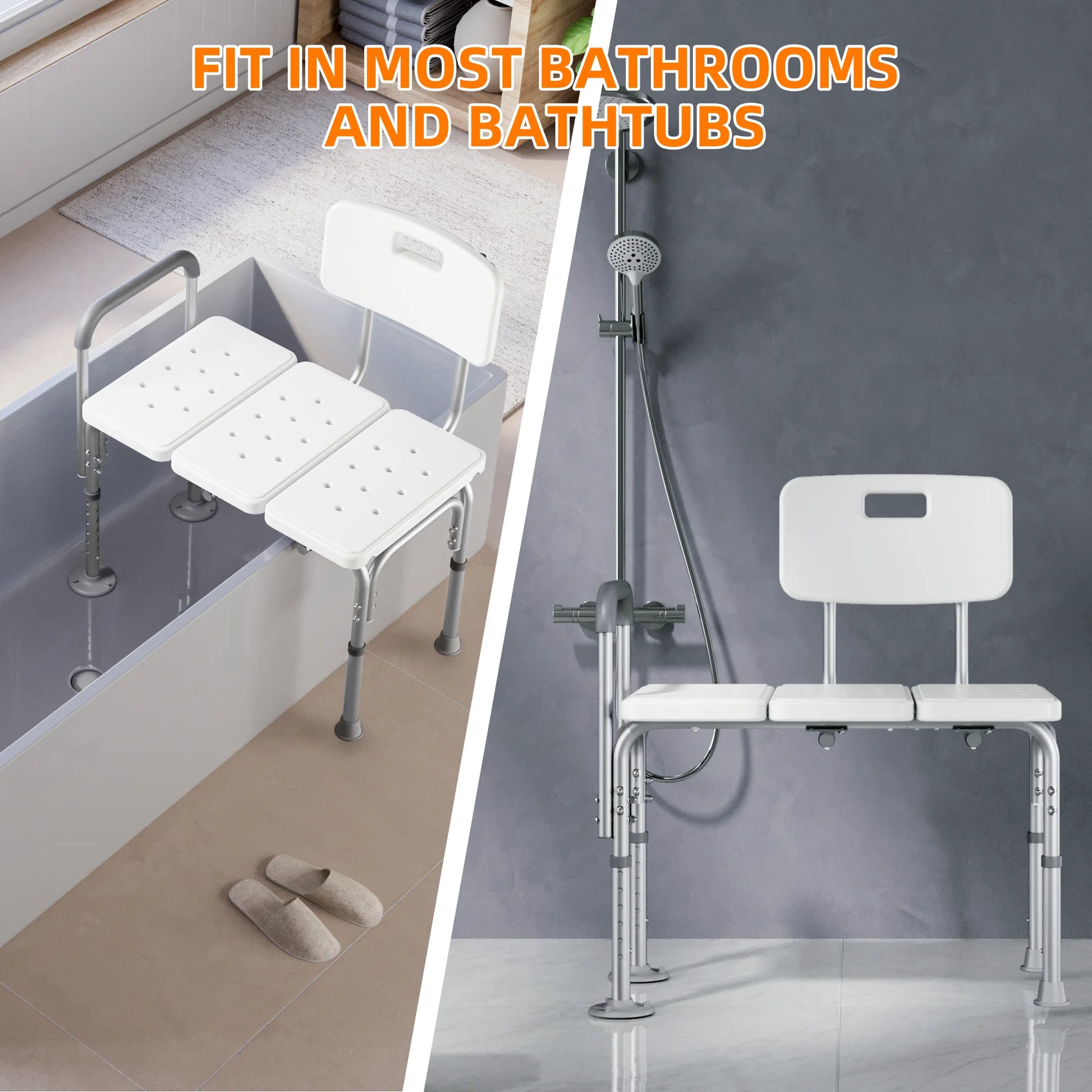 Shower Transfer Bench for Bathtub 500Lbs, FSA/HSA Eligible Tub Bath Shower Chair Seat, Height Adjustable Shower Stool for Elderly, Disabled, White