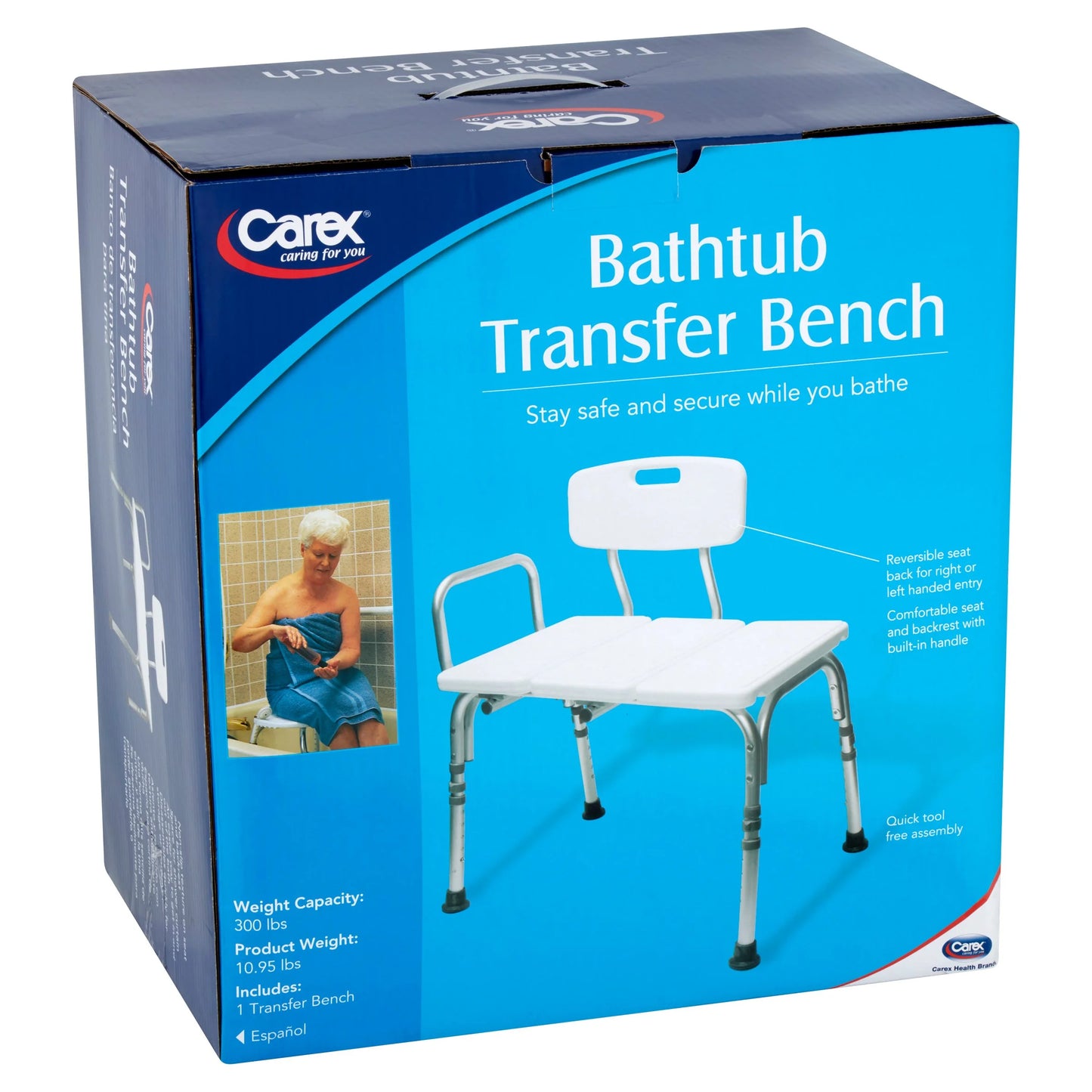 Tub Transfer Bench with Height Adjustable Legs, Convertible for Left- or Right-Hand Entry