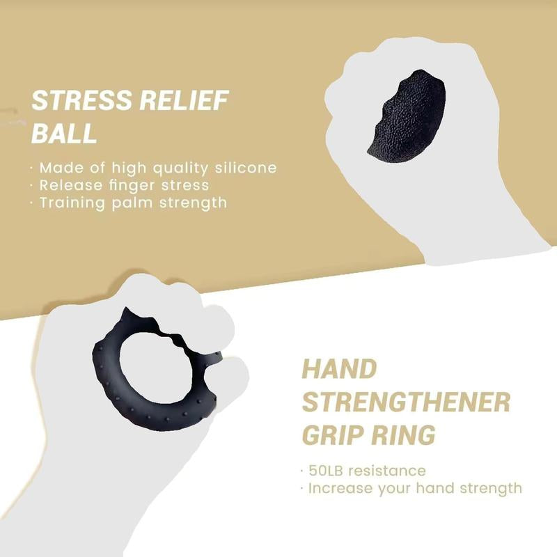 Hand Grip Strengthener Workout Kit, 5 Pack, Adjustable Resistance Grips and Stress Balls, Black,11-132Lb
