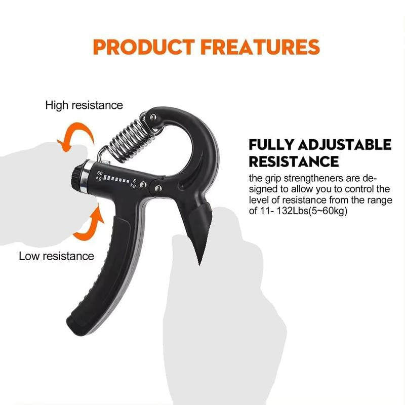 Hand Grip Strengthener Workout Kit, 5 Pack, Adjustable Resistance Grips and Stress Balls, Black,11-132Lb