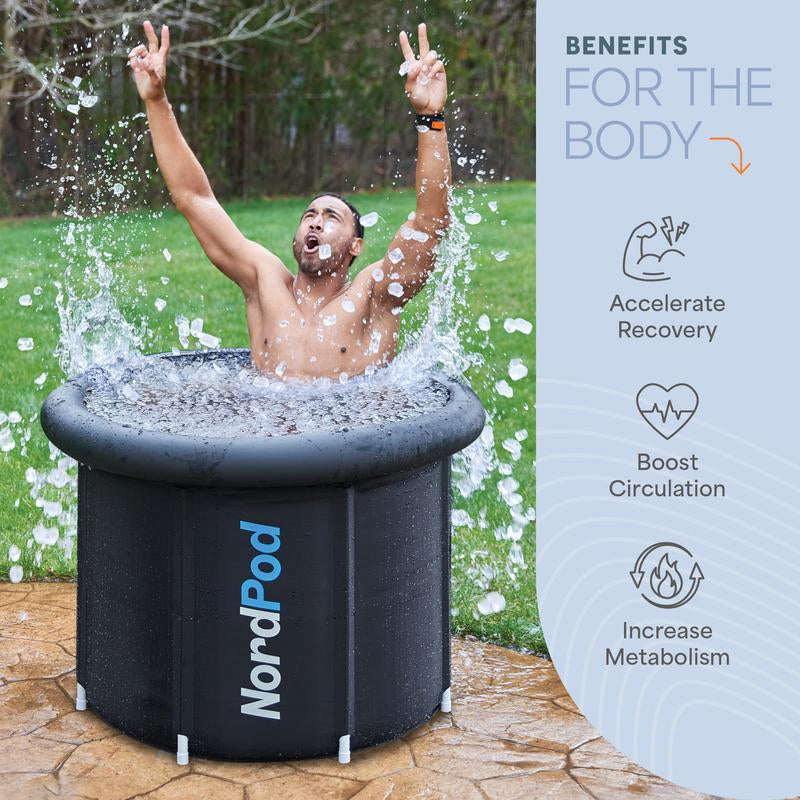 Portable Ice Tub with Cover and Carry Bag - Ultimate Cold Plunge for Home & Travel, Perfect for Athletes and Adults - Sleek Black Design