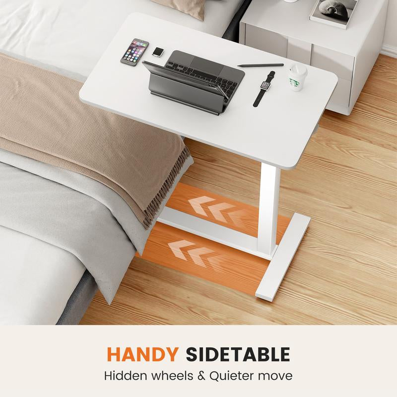 Mobile Overbed Table with Wheels - Adjustable Height Rolling Laptop Stand for Home Use