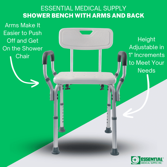 Height Adjustable Molded Shower Chair with Textured Bath Seat, Padded Arms & Back and 300Lb Weight Capacity