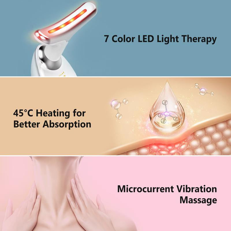 【Ship within 24 Hours】Red-Light-Therapy-For-Face and Neck, Red Light Therapy Wand, 7 Color Led Face Neck Massager for Skin Care, White Facial Comfort