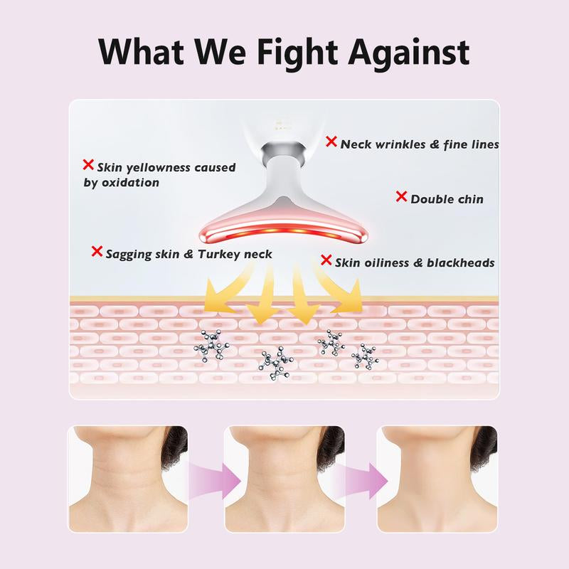 【Ship within 24 Hours】Red-Light-Therapy-For-Face and Neck, Red Light Therapy Wand, 7 Color Led Face Neck Massager for Skin Care, White Facial Comfort