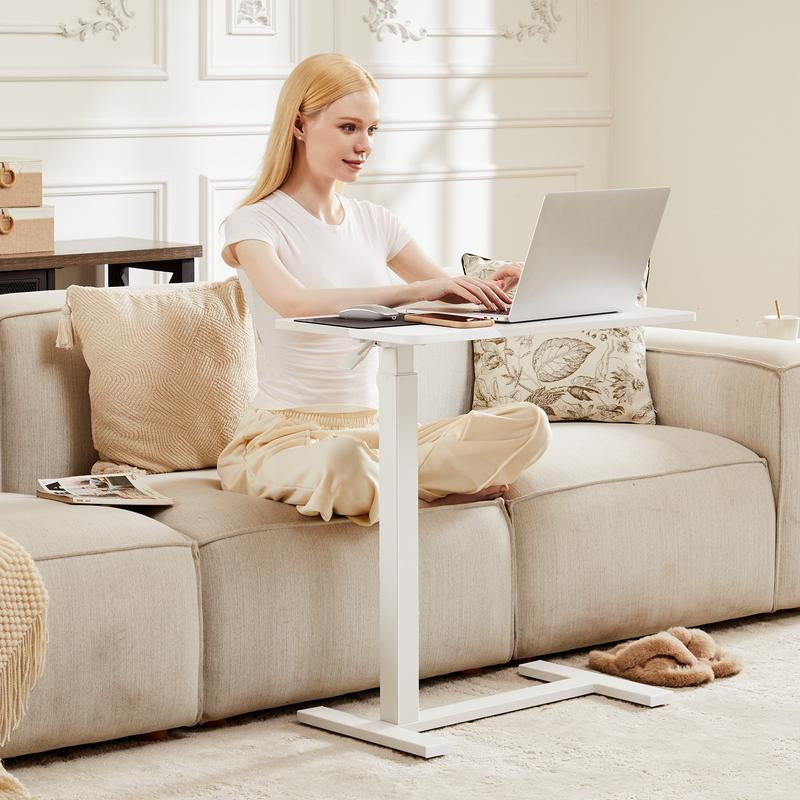 Mobile Overbed Table with Wheels - Adjustable Height Rolling Laptop Stand for Home Use