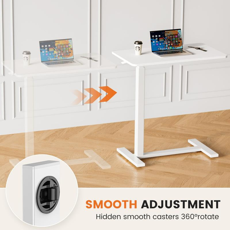 Mobile Overbed Table with Wheels - Adjustable Height Rolling Laptop Stand for Home Use