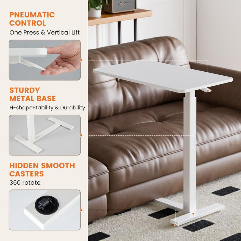 Mobile Overbed Table with Wheels - Adjustable Height Rolling Laptop Stand for Home Use