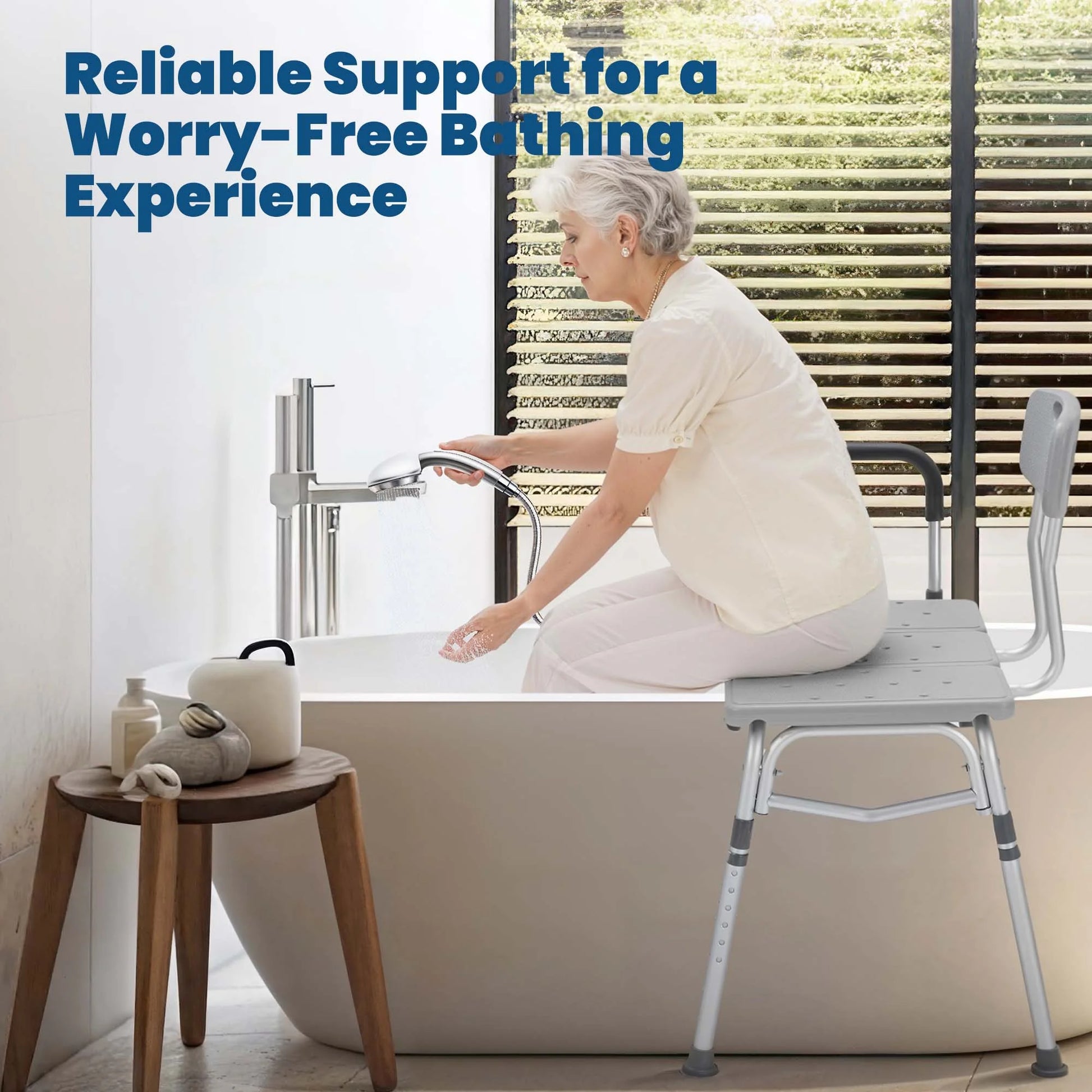 Transfer Bench for Bathtub, Height Adjustable Shower Bench Seat with Backrest, Bath Chair for Seniors, 300 Weight Capacity