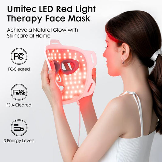 Umitec Fda-Cleared Red Light Therapy Mask, 2-Year Warranty; 4 Customizable Skin Modes,3 Intensity Level for Women & Girl; Comfort Silicone LED Face Mask for Anti-Aging, Boost Collagen Ect.Portable for At-Home and Travel--Perfect Gift for Any Time of Year