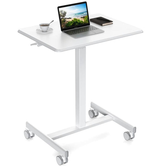 Mobile Overbed Table with Wheels - Adjustable Height Rolling Laptop Stand for Home Use