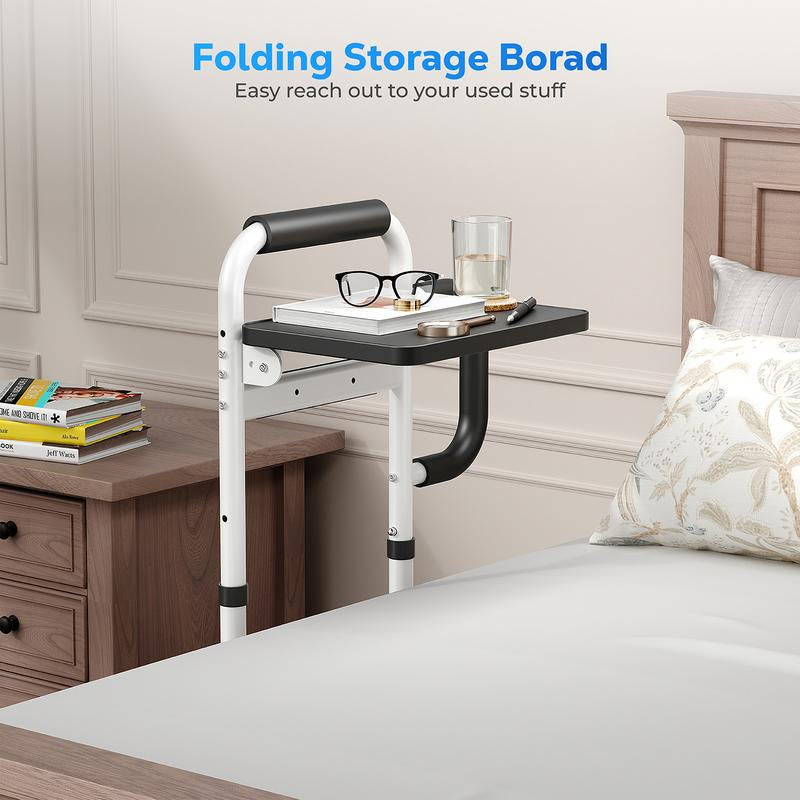 Height Adjustable Bed Rails with Non-Slip Handle and Foldable Tray for Elderly Safety up to 350Lbs, for King/Queen/Full/Twin Bed
