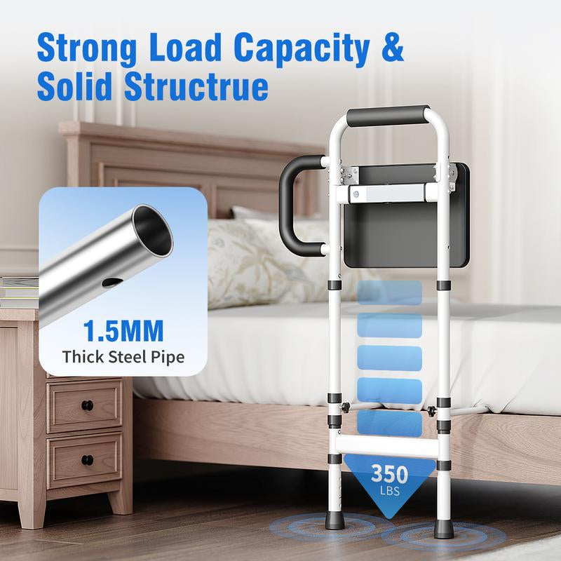 Height Adjustable Bed Rails with Non-Slip Handle and Foldable Tray for Elderly Safety up to 350Lbs, for King/Queen/Full/Twin Bed