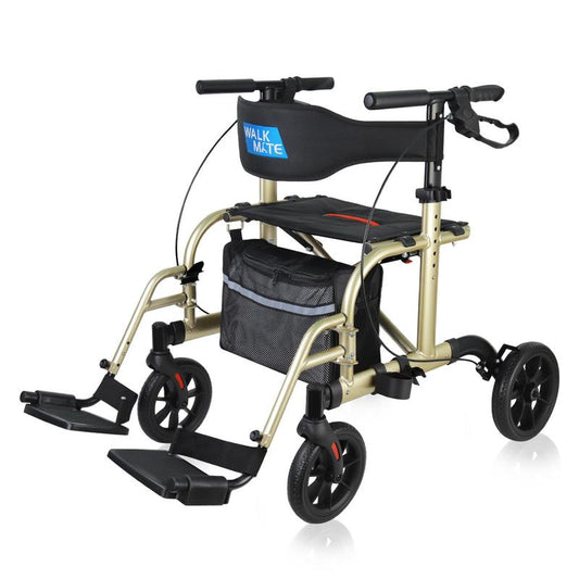 2 in 1 Rollator Walker Transport Chair for Seniors, 10” Wheels Medical Rollator for Seniors with Widen Seat Backrest