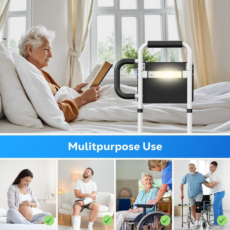 Height Adjustable Bed Rails with Non-Slip Handle and Foldable Tray for Elderly Safety up to 350Lbs, for King/Queen/Full/Twin Bed