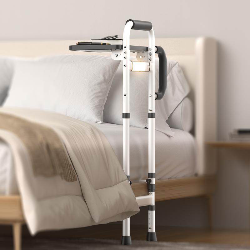 Height Adjustable Bed Rails with Non-Slip Handle and Foldable Tray for Elderly Safety up to 350Lbs, for King/Queen/Full/Twin Bed