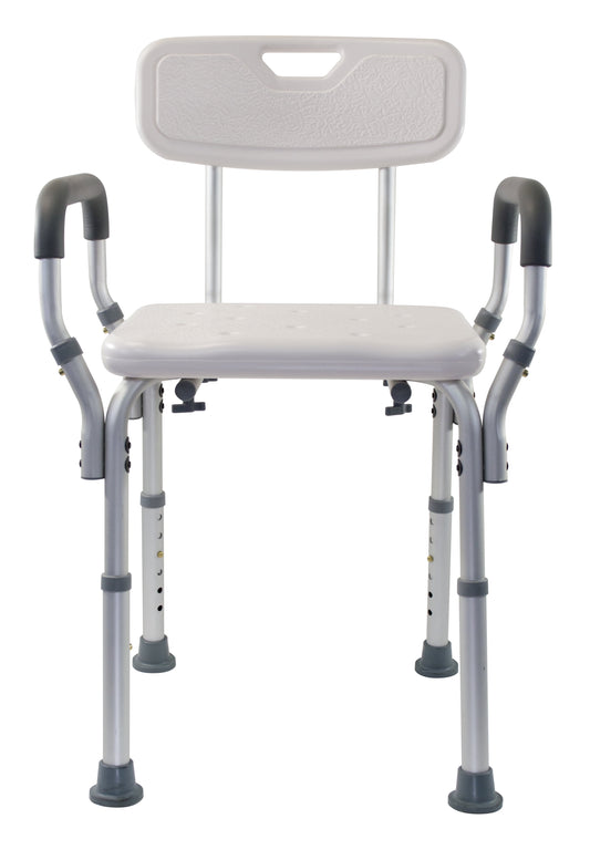 Height Adjustable Molded Shower Chair with Textured Bath Seat, Padded Arms & Back and 300Lb Weight Capacity