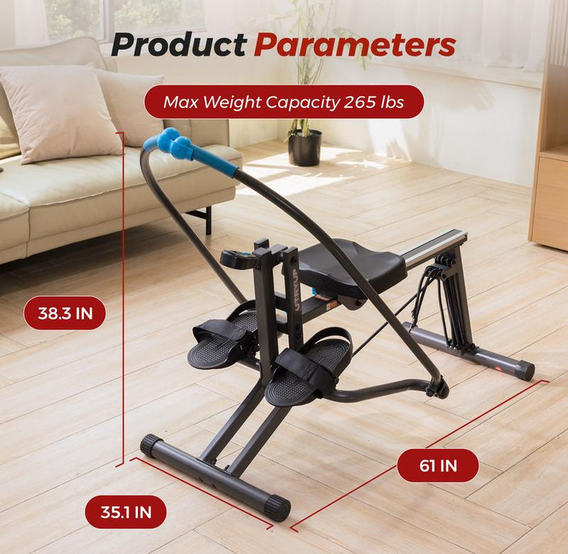 Compact UTRYUP Rowing Machine for Home - Extra-Long Rail & 265 lbs Weight Capacity
