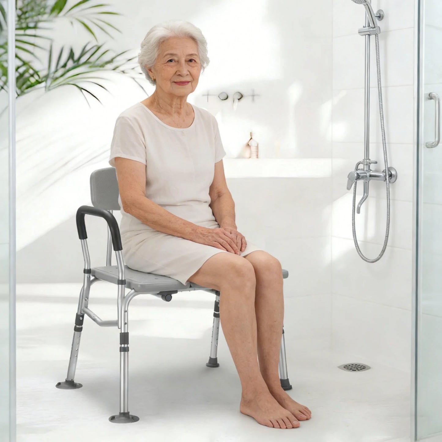 Transfer Bench for Bathtub, Height Adjustable Shower Bench Seat with Backrest, Bath Chair for Seniors, 300 Weight Capacity